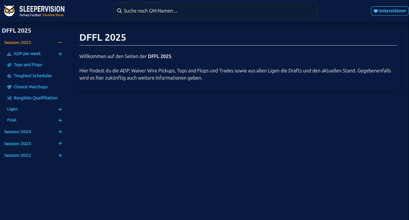 Screenshot: Daily Fantasy Football League Übersicht