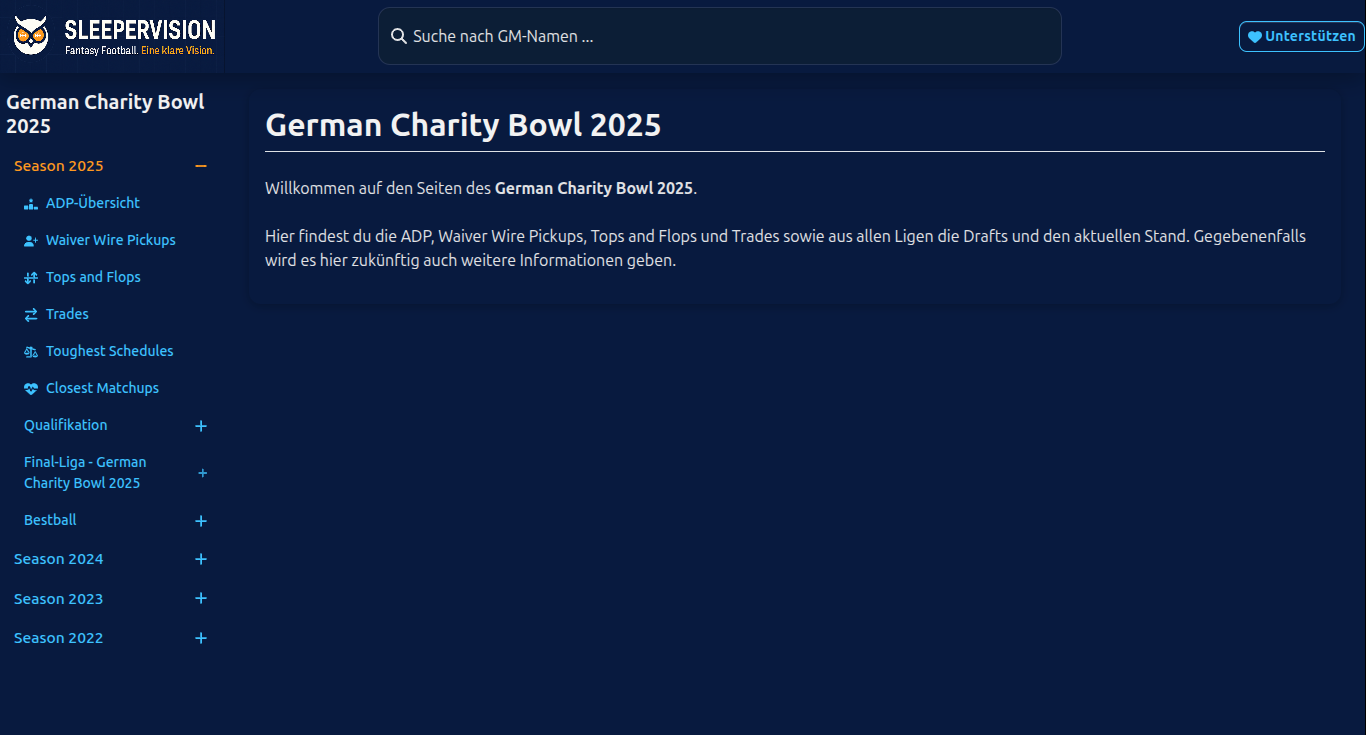 Screenshot: German Charity Bowl Übersicht