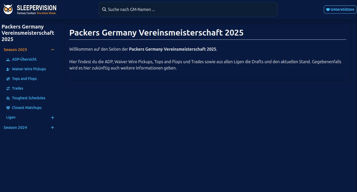 Screenshot: Packer Germany Vereinsmeisterschaft Übersicht