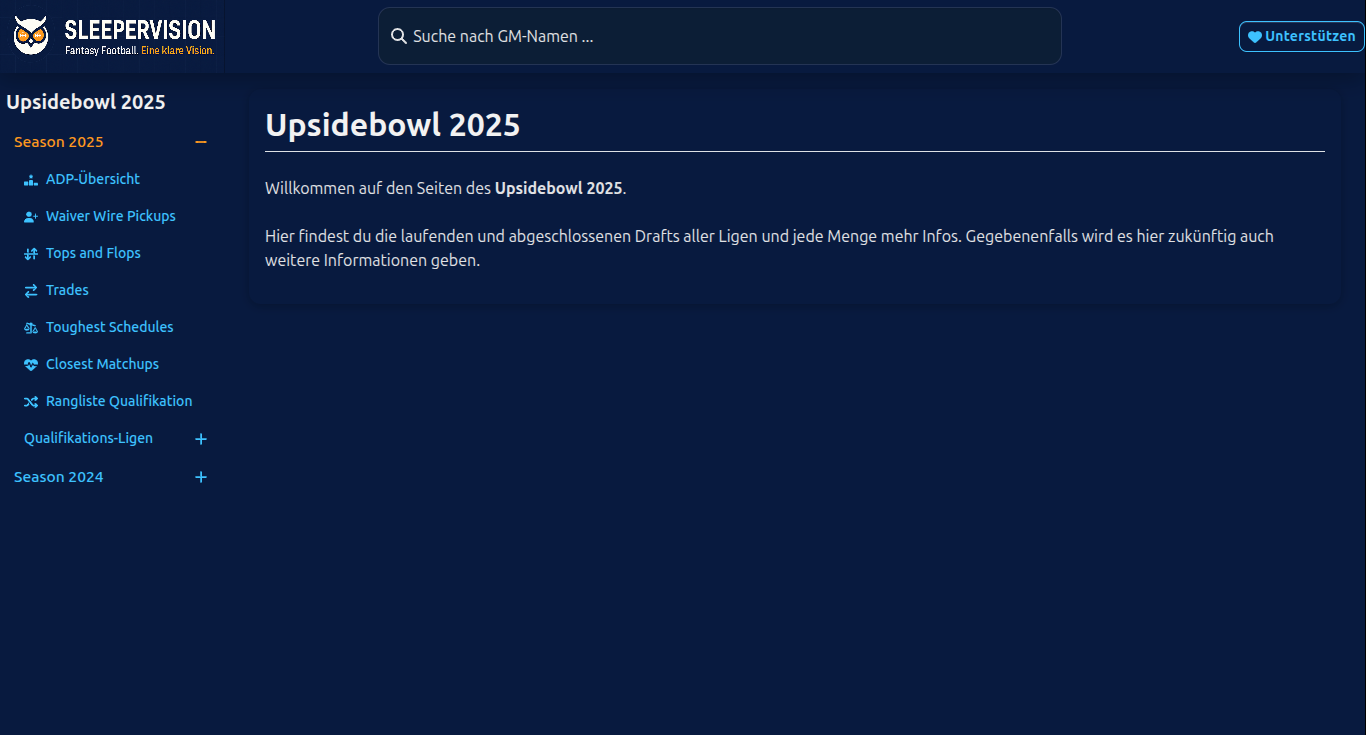 Screenshot: Upsidebowl Übersicht